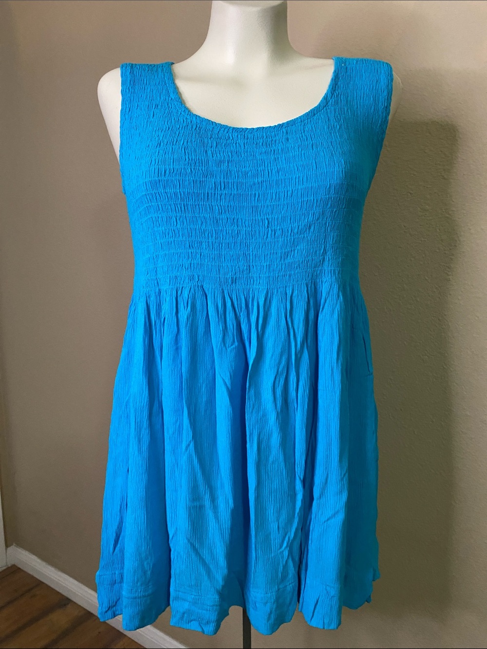 Klozlyne Teal Rayon smocked elastic top boho summer sundress ☀️💕 M